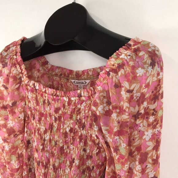 NANETTE Nanette Lepore Smocked Floral Peplum Blouse Women's Small Square Neck - Picture 4 of 11